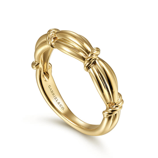 14K Yellow Gold Ring with Twisted Rope Stations angle 3