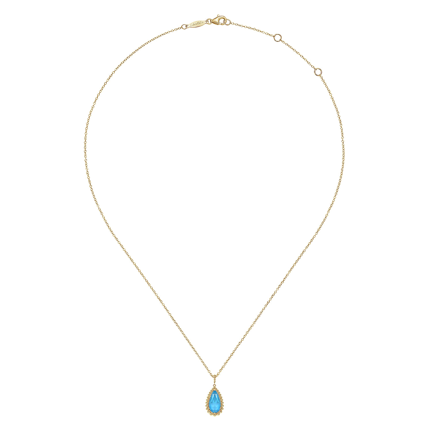 14K Yellow Gold Rock Crystal/Turquoise Pendant Necklace with Bujukan Beads