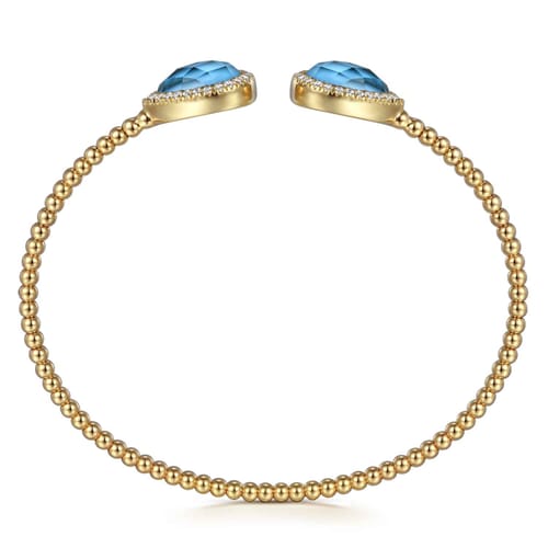 14K Yellow Gold Rock Crystal/Turquoise and Diamond Open Bujukan Bangle