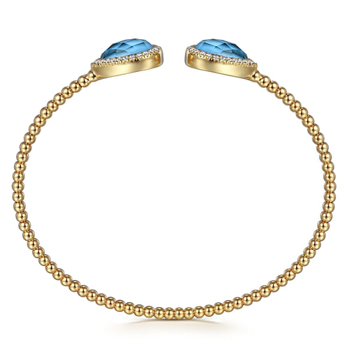 14K Yellow Gold Rock Crystal/Turquoise and Diamond Open Bujukan Bangle