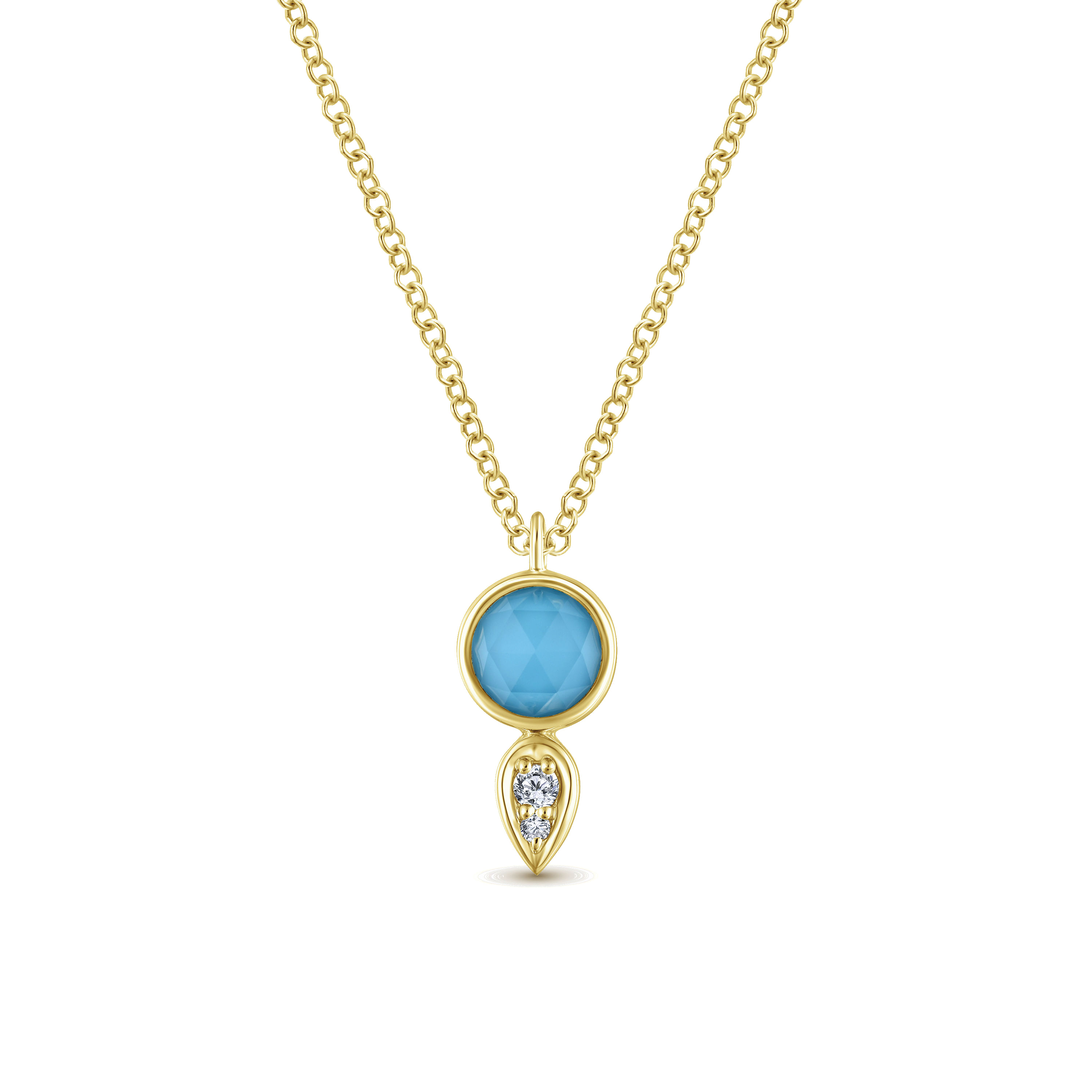 14K Yellow Gold Rock Crystal and Turqouise with Diamond Accent Necklace