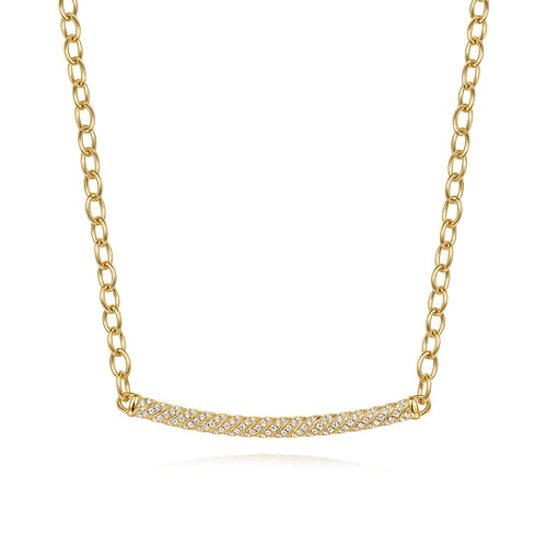 14K Yellow Gold Rope Diamond Bar Necklace