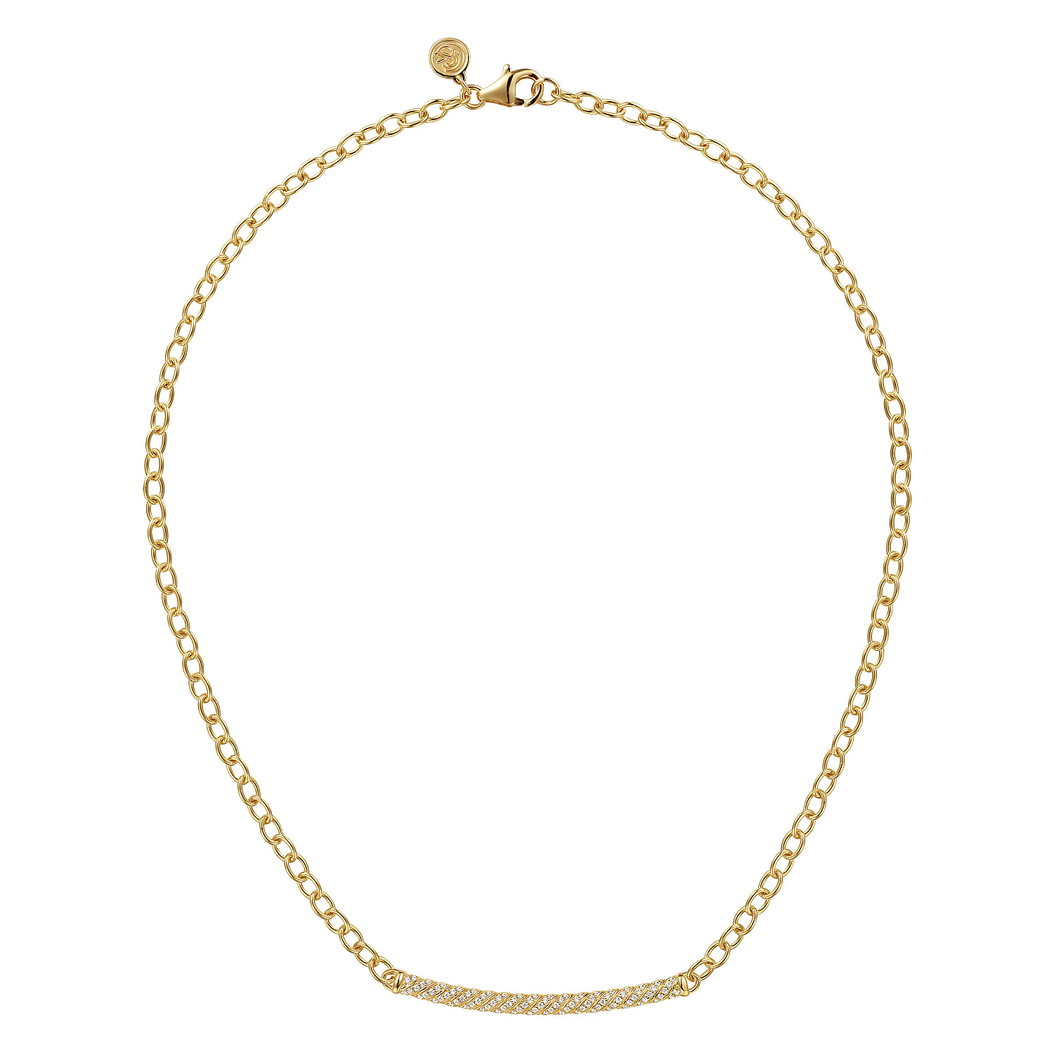 14K Yellow Gold Rope Diamond Bar Necklace