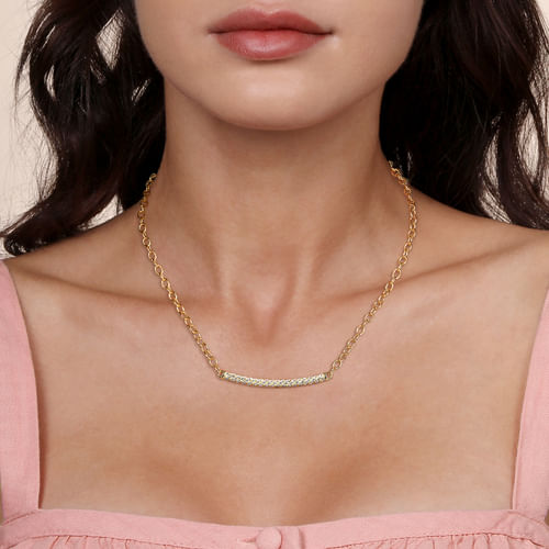 14K Yellow Gold Rope Diamond Bar Necklace
