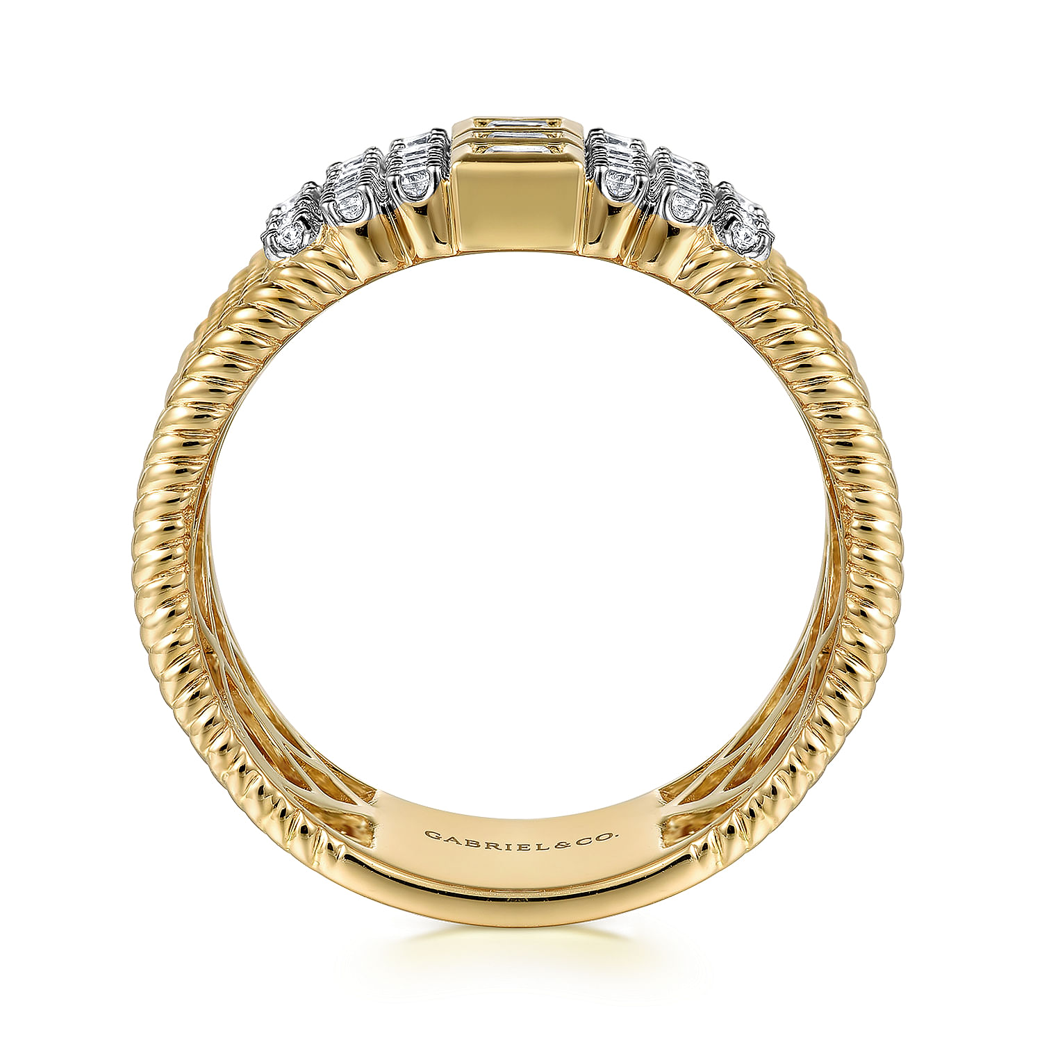 14K Yellow Gold Rope Diamond Wide Band Ladies Ring