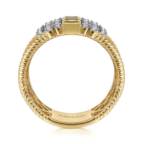 14K Yellow Gold Rope Diamond Wide Band Ladies Ring