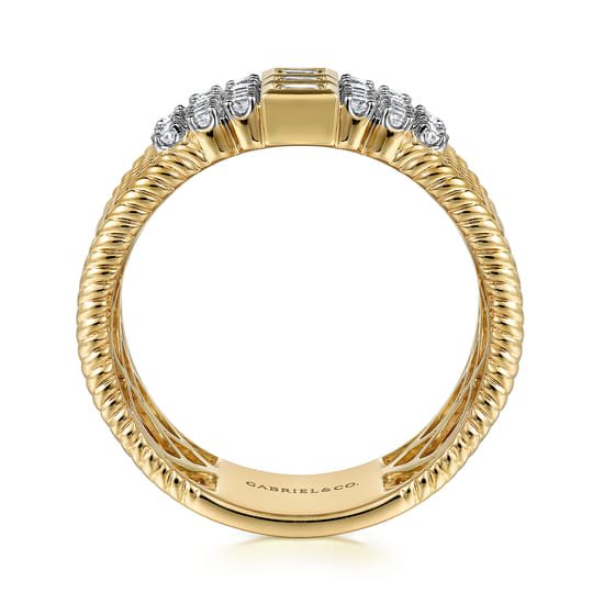 14K Yellow Gold Rope Diamond Wide Band Ladies Ring angle 2