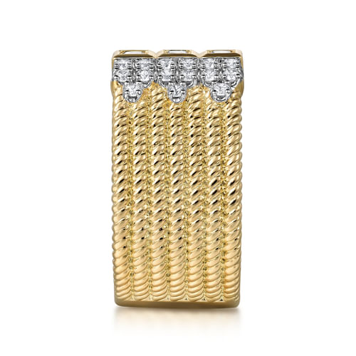 14K Yellow Gold Rope Diamond Wide Band Ladies Ring
