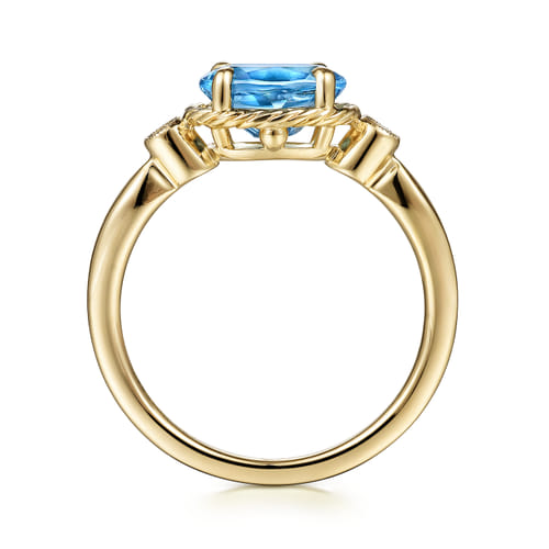 14K Yellow Gold Rope Swiss Blue Topaz and Diamond Promise Ring
