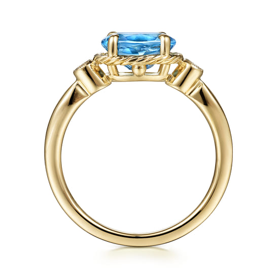 14K Yellow Gold Rope Swiss Blue Topaz and Diamond Promise Ring angle 2