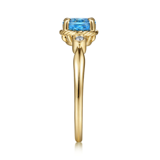 14K Yellow Gold Rope Swiss Blue Topaz and Diamond Promise Ring angle 4