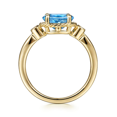 14K Yellow Gold Rope Swiss Blue Topaz and Diamond Ring