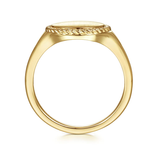 14K Yellow Gold Round  Engravable Signet Ring with Twisted Rope Frame