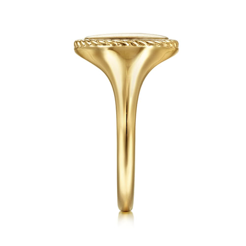 14K Yellow Gold Round  Engravable Signet Ring with Twisted Rope Frame