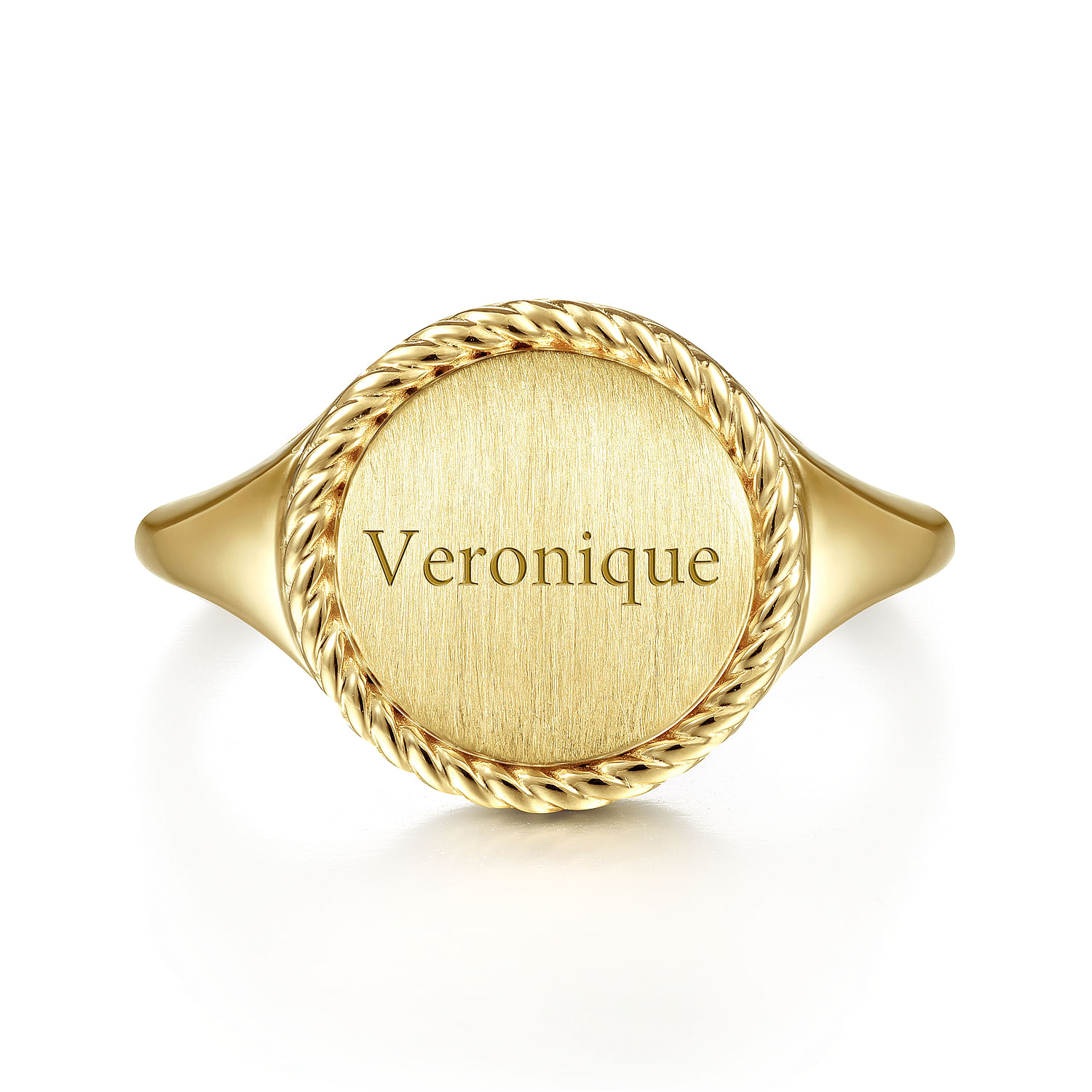 14K Yellow Gold Round  Engravable Signet Ring with Twisted Rope Frame