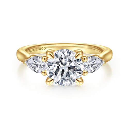 14K Yellow Gold Round 3 Stone Diamond Engagement Ring