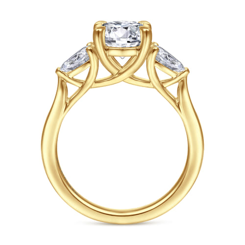 14K Yellow Gold Round 3 Stone Diamond Engagement Ring