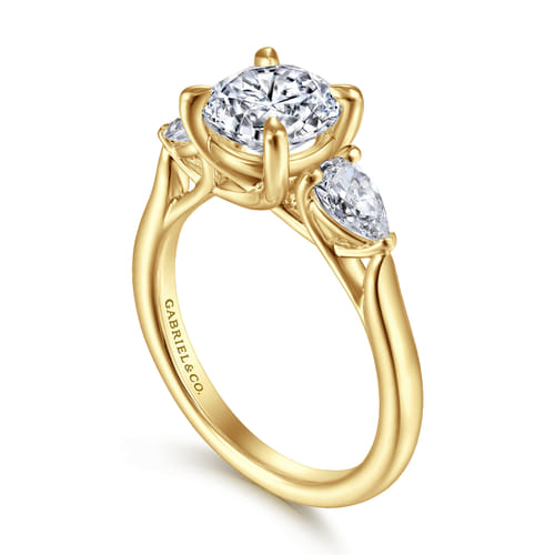 14K Yellow Gold Round 3 Stone Diamond Engagement Ring