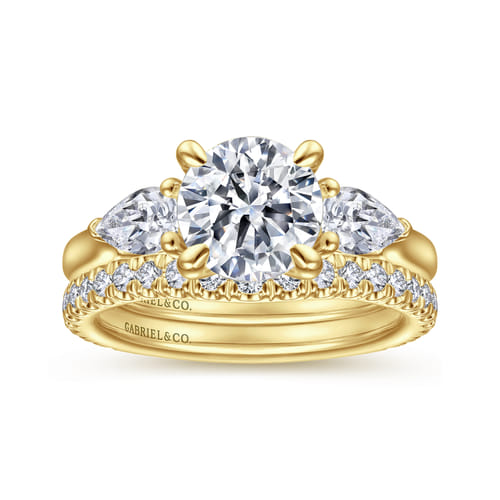 14K Yellow Gold Round 3 Stone Diamond Engagement Ring