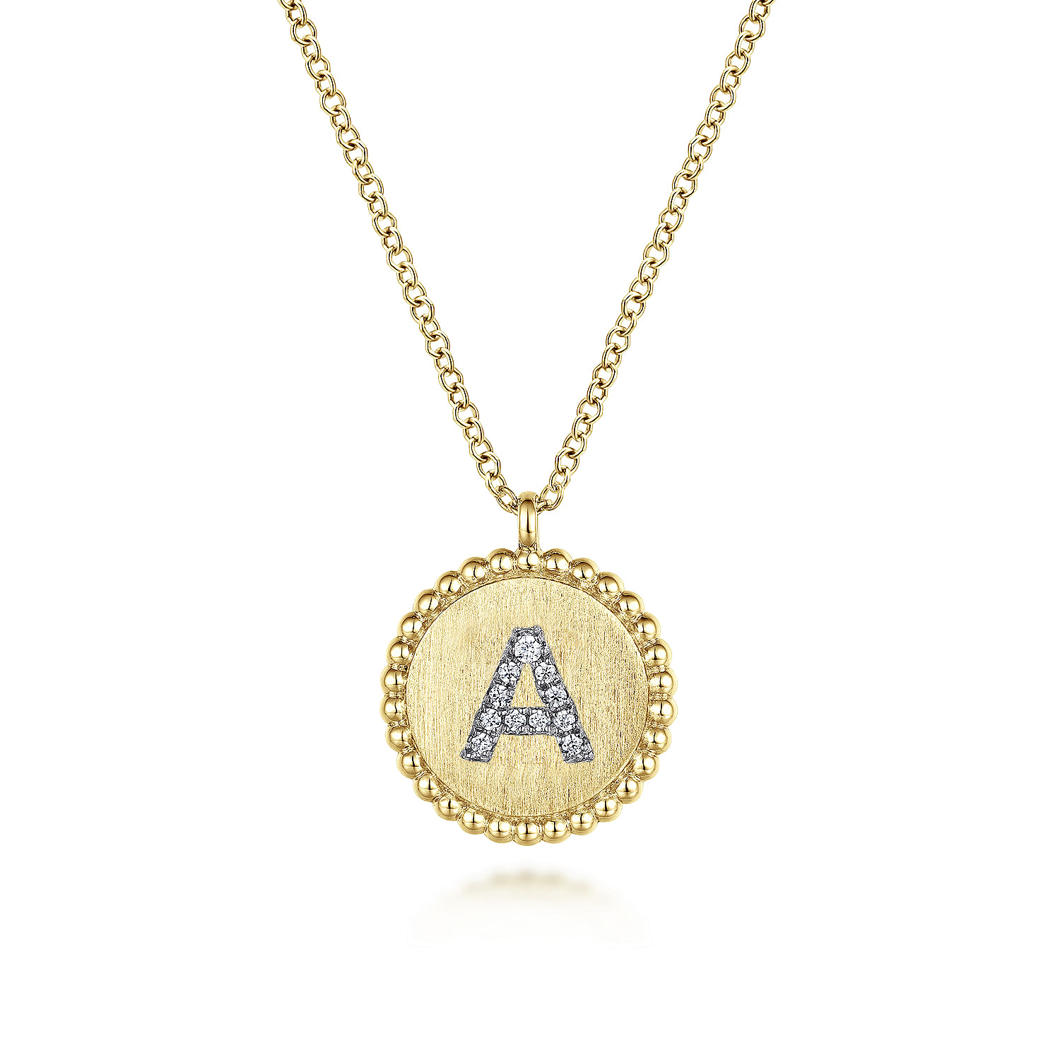 14K Yellow Gold Round A Initial Pendant Necklace with Diamonds