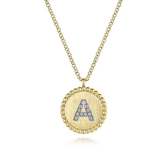 Gabriel - 14K Yellow Gold Round A Initial Pendant Necklace with Diamonds