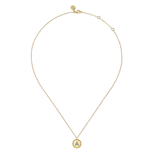 14K Yellow Gold Round A Initial Pendant Necklace with Diamonds