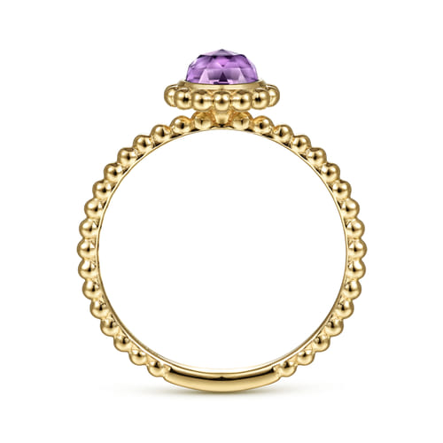 14K Yellow Gold Round Amethyst Bujukan Beaded Promise Ring
