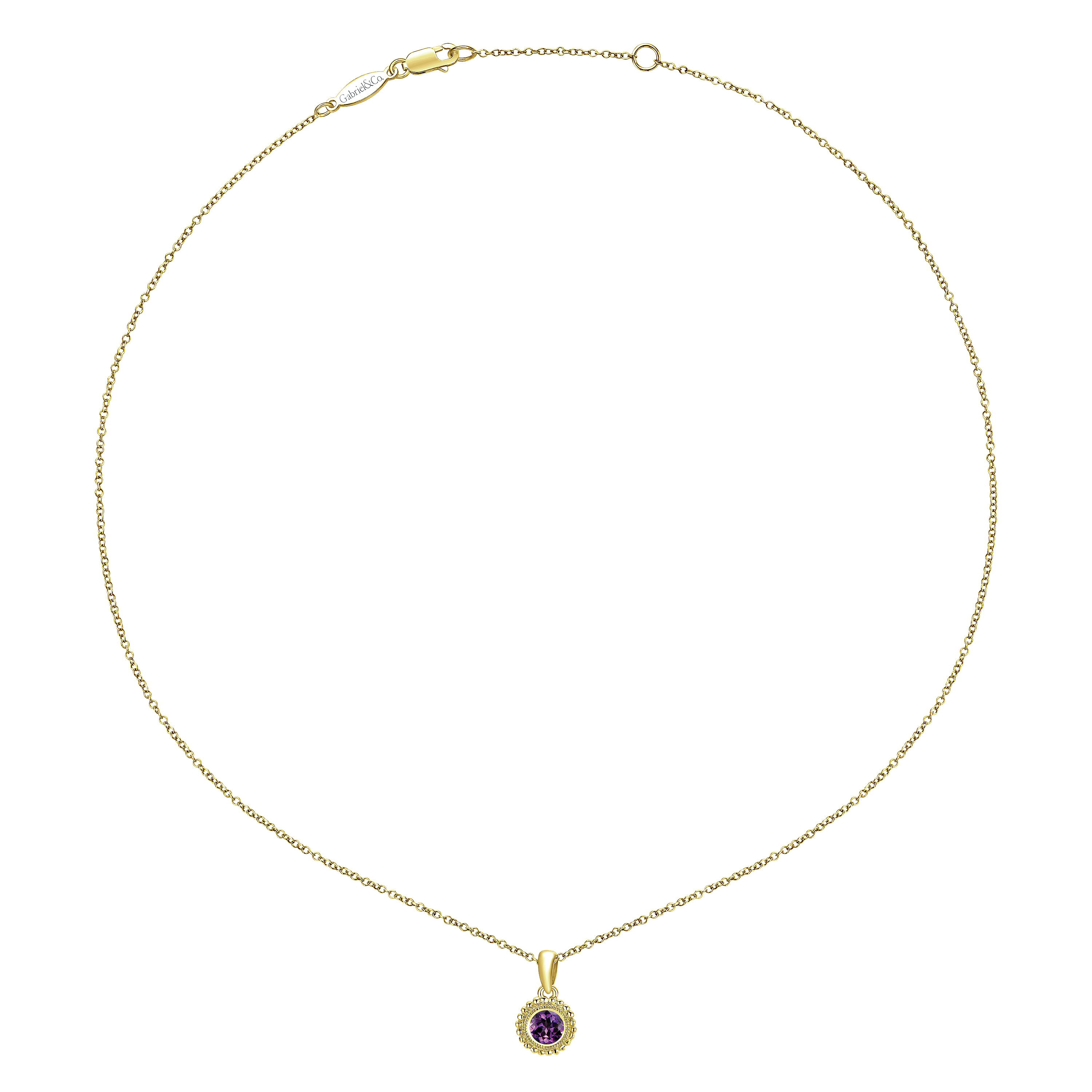14K Yellow Gold Round Amethyst Pendant Necklace