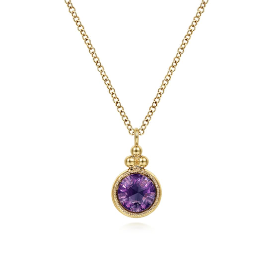 Gabriel - 14K Yellow Gold Round Amethyst Pendant Necklace