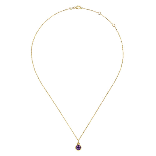 14K Yellow Gold Round Amethyst Pendant Necklace