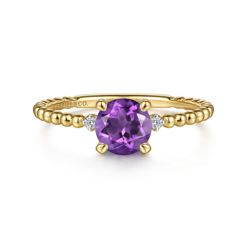 14K Yellow Gold Round Amethyst and Diamond Bujukan Promise Ring