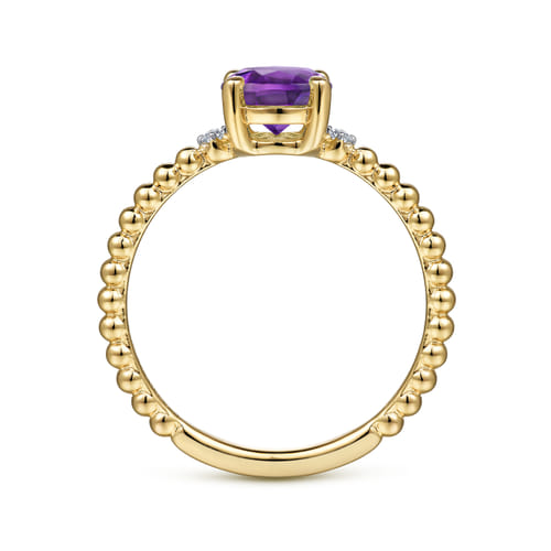 14K Yellow Gold Round Amethyst and Diamond Bujukan Promise Ring