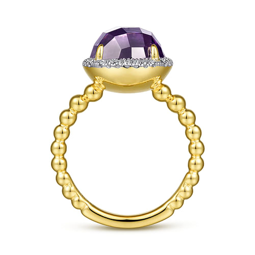 14K Yellow Gold Round Amethyst and Diamond Halo Ring