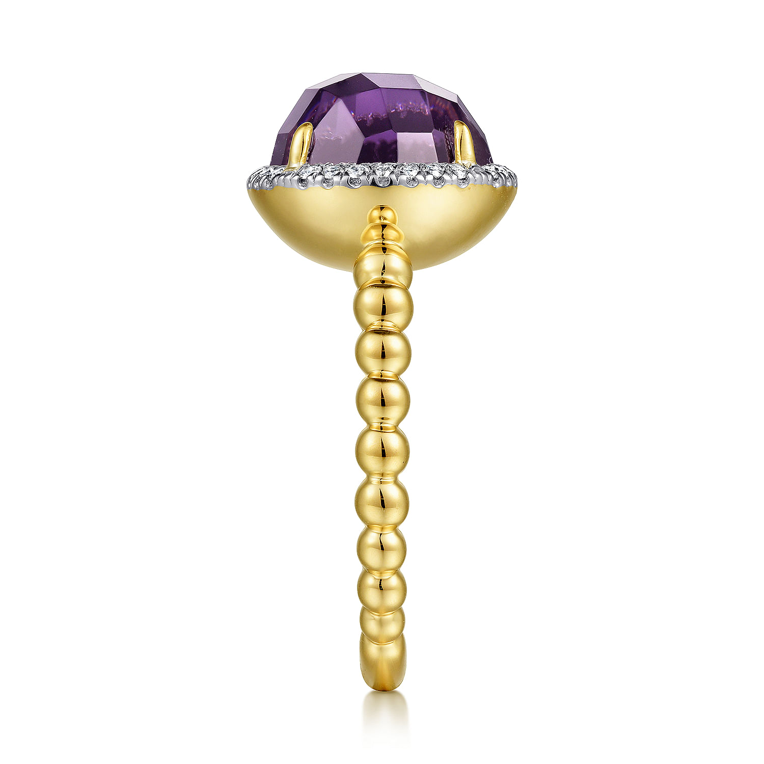 14K Yellow Gold Round Amethyst and Diamond Halo Ring