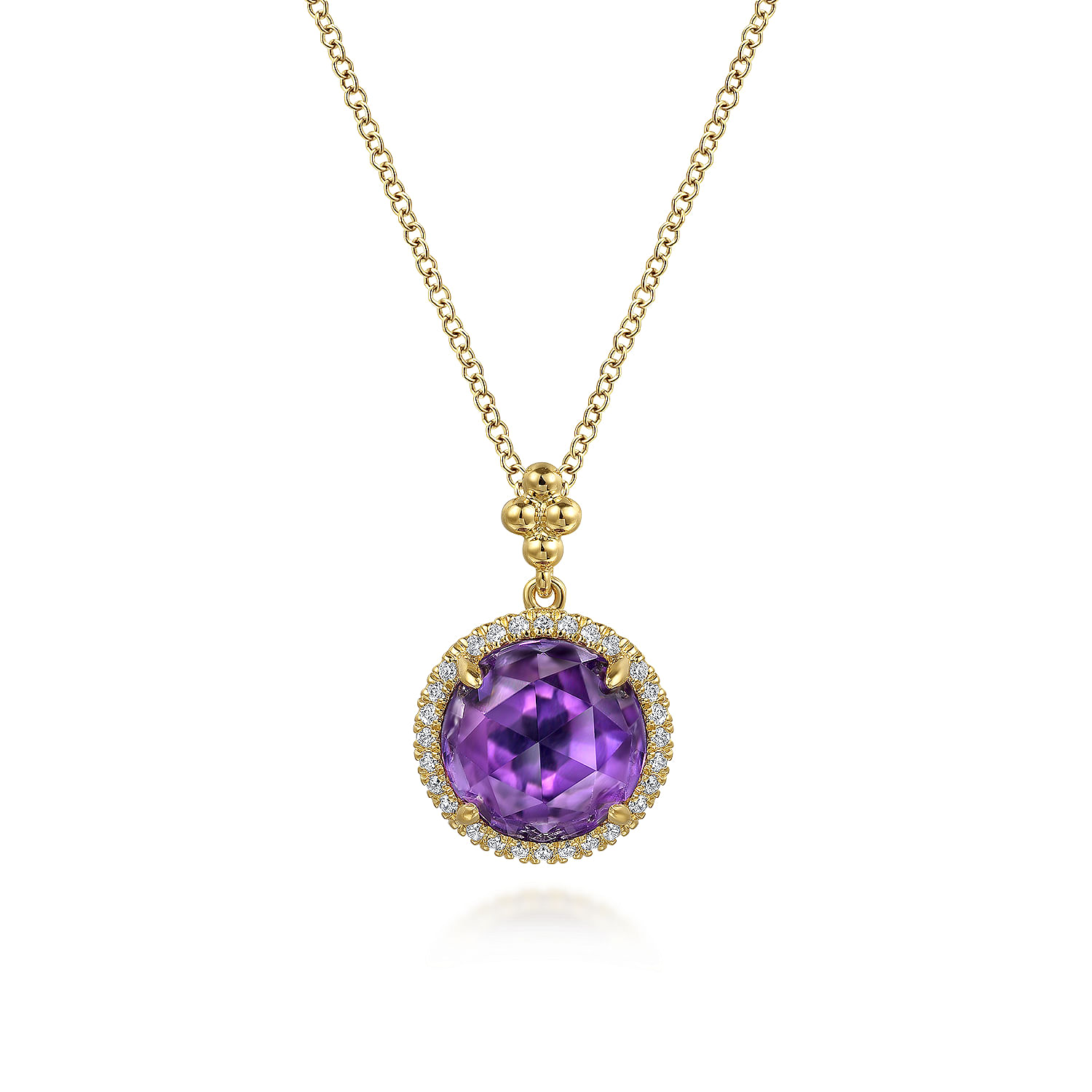 Gabriel - 14K Yellow Gold Round Amethysts with Diamond Halo Necklace