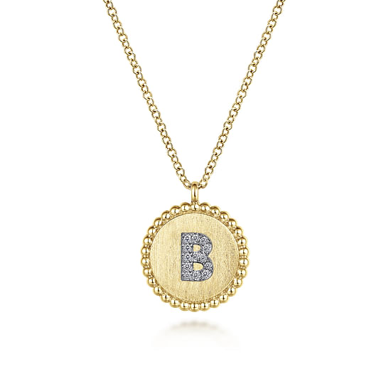 Gabriel - 14K Yellow Gold Round B Initial Pendant Necklace with Diamonds