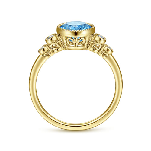 14K Yellow Gold Round Bezel Set Blue Topaz and Diamond Ring