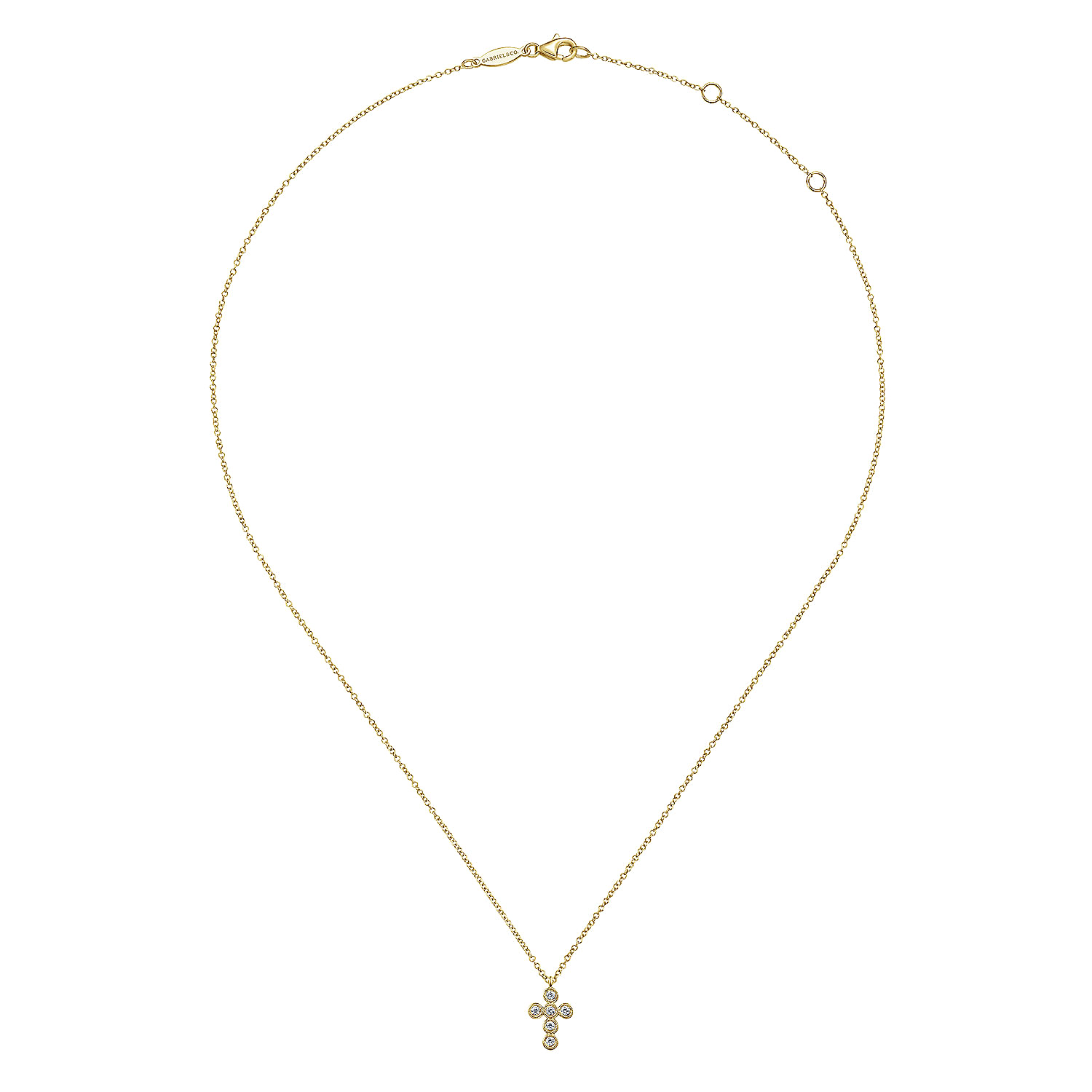 14K Yellow Gold Round Bezel Set Diamond Cross Pendant Necklace