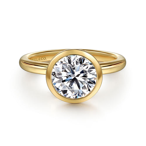 14K Yellow Gold Round Bezel Set Diamond Engagement Ring