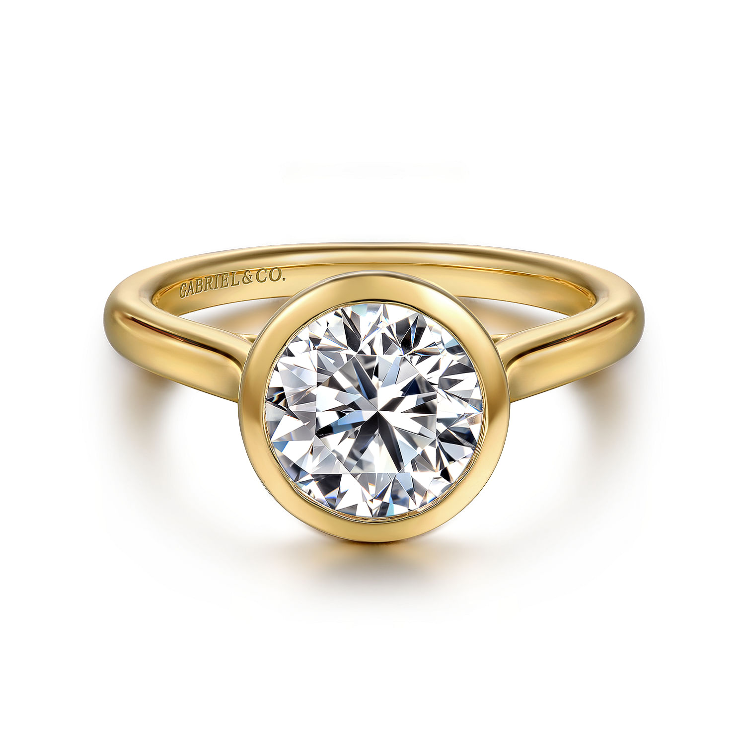 Gabriel - 14K Yellow Gold Round Bezel Set Diamond Engagement Ring
