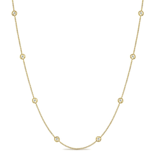 14K Yellow Gold Round Bezel Set Diamond Station Necklace
