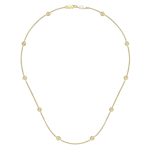 14K Yellow Gold Round Bezel Set Diamond Station Necklace