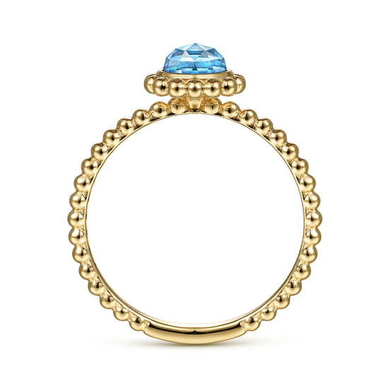 14K Yellow Gold Round Blue Topaz Bujukan Beaded Promise Ring angle 2