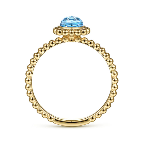 14K Yellow Gold Round Blue Topaz Bujukan Beaded Ring