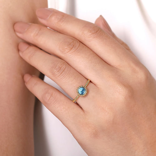 14K Yellow Gold Round Blue Topaz Bujukan Beaded Ring