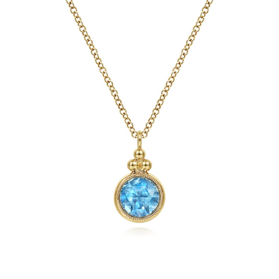 Gabriel - 14K Yellow Gold Round Blue Topaz Pendant Necklace