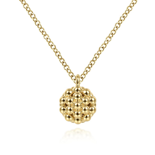 14K Yellow Gold Round Bujukan Bead Pendant Necklace