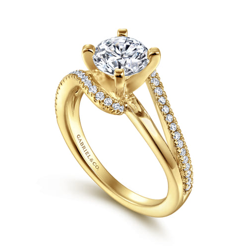 14K Yellow Gold Round Bypass Diamond Engagement Ring 14K Yellow Gold Round Bypass Diamond Engagement Ring