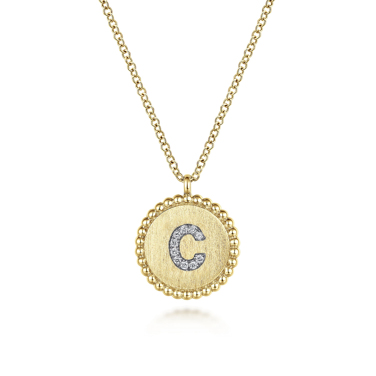 14K Yellow Gold Round C Initial Pendant Necklace with Diamonds