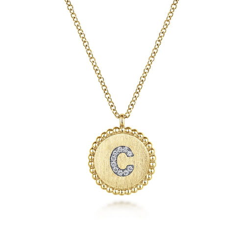 14K Yellow Gold Round C Initial Pendant Necklace with Diamonds